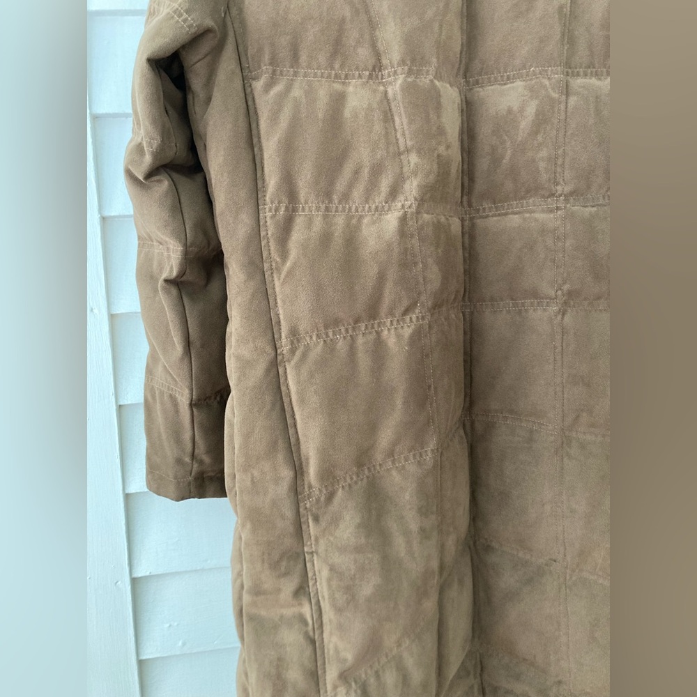 L.L. Bean | Faux Suede Quilted Goose Down Parka Sherpa Collar Size Small Petite - Picture 6 of 10